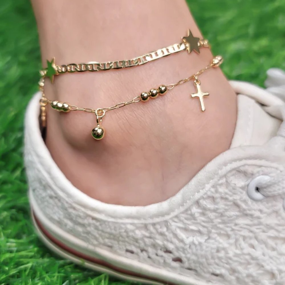 NEW 14K Gold Filled Cross Ankle Bracelet Anklet - Picture 2 of 4